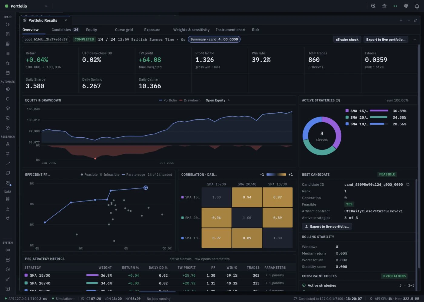 Combine strategies in a portfolio in dark mode
