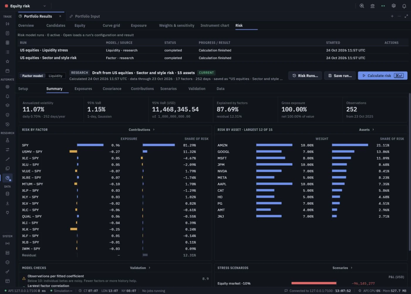 Understand portfolio factor exposure in dark mode