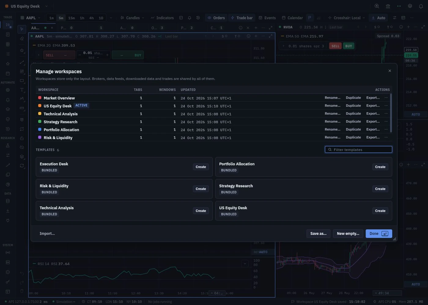 Save and organize workspaces in dark mode